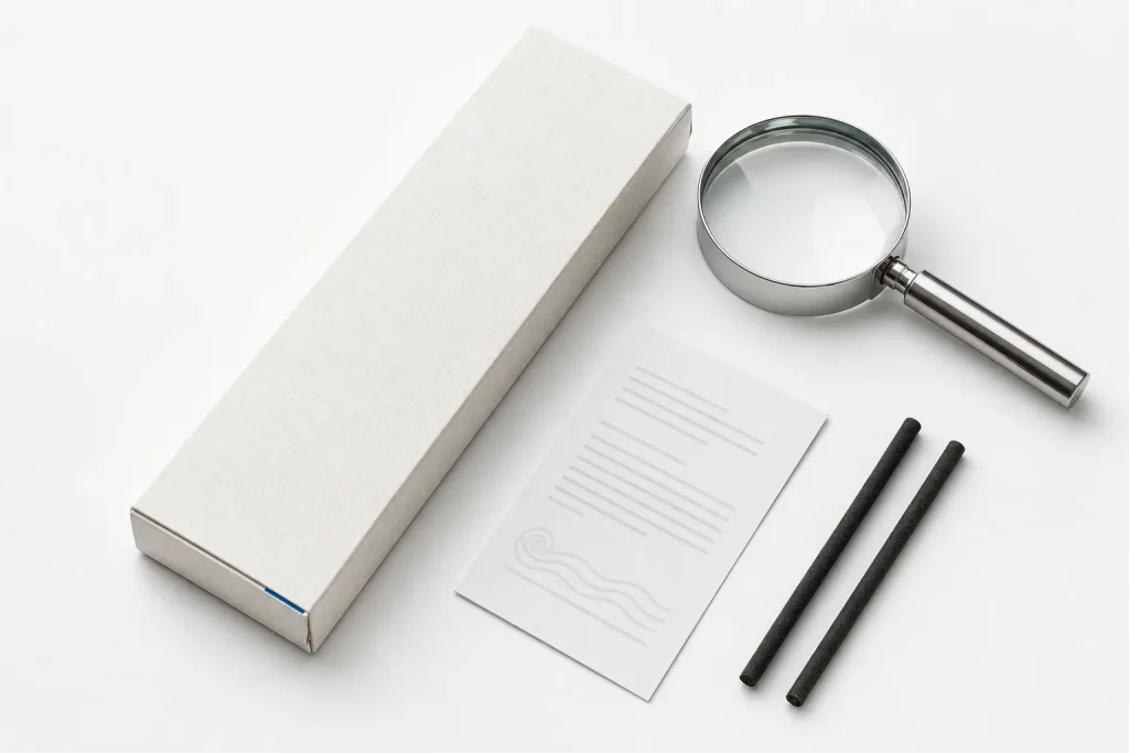 Neutrale wierookverpakking met focus op de productinformatie